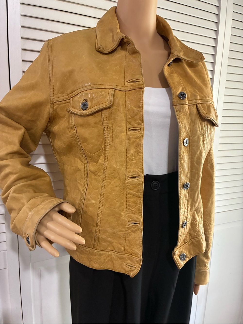 GAP Vintage Mustard Yellow Leather Button-Front Jean Jacket